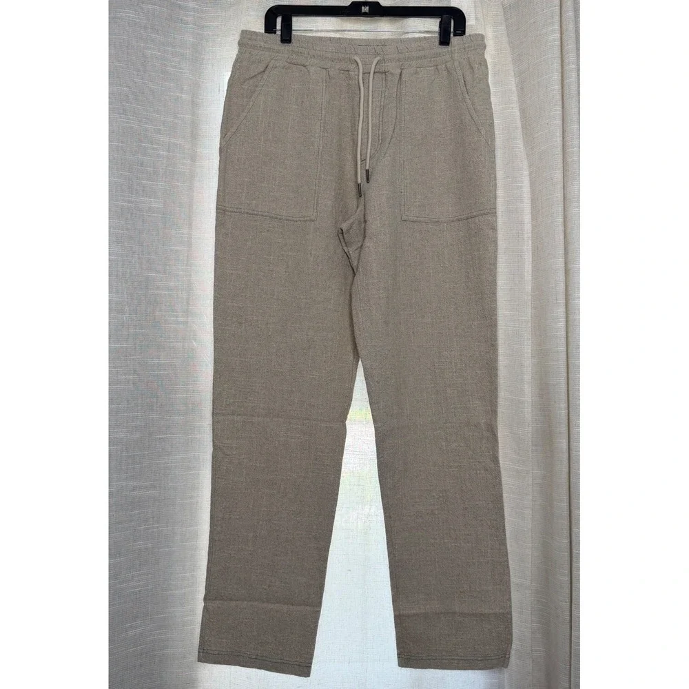 32 Bar Blues Drifter Cotton‎ Linen Blend Pants Drawstring Tan Men's Size Medium